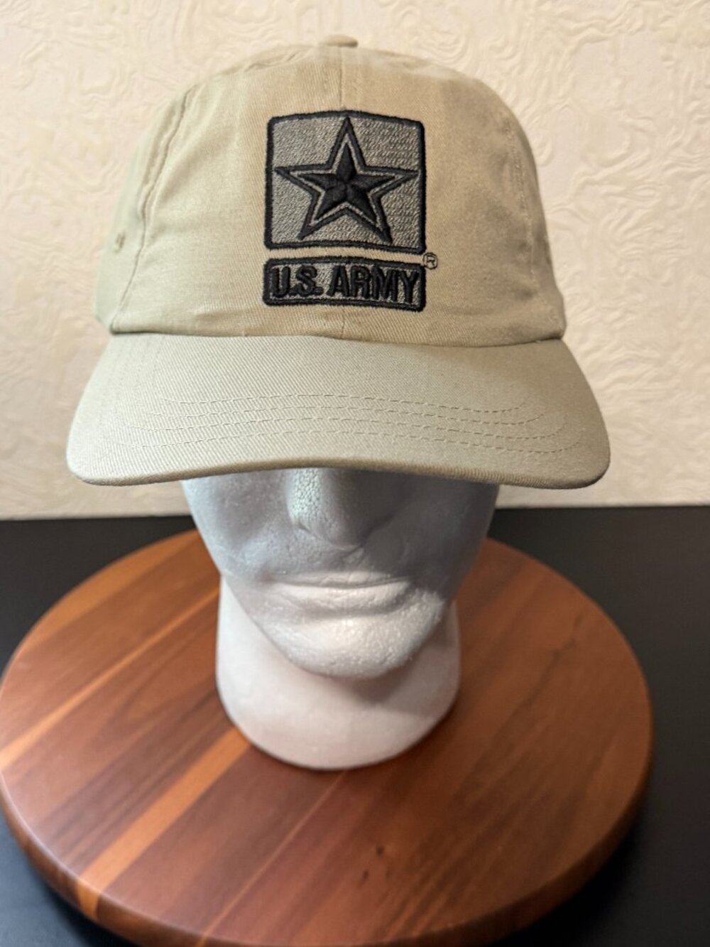 Vintage US Army Hat Made In USA Beige Star Emblem Embroidered Cap NOS